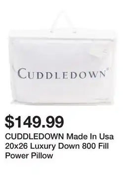Marshalls CUDDLEDOWN Made In Usa 20x26 Luxury Down 800 Fill Power Pillow offer
