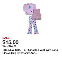 Marshalls THE NEW CHAPTER Girls 3pc Vest With Long Sleeve Bug Sweatshirt And Matching Pants Set offer