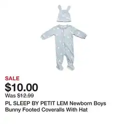 Marshalls PL SLEEP BY PETIT LEM Newborn Boys Bunny Footed Coveralls With Hat offer