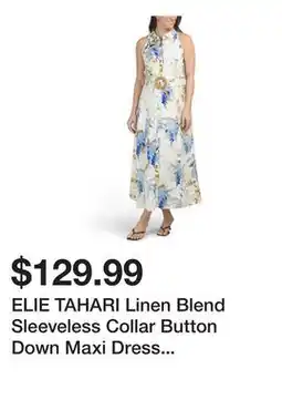 Marshalls ELIE TAHARI Linen Blend Sleeveless Collar Button Down Maxi Dress With Buckle Belt offer