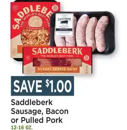 Heinen's Saddleberk Sausage, Bacon or Pulled Pork offer