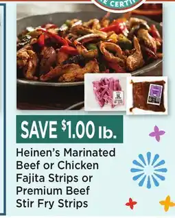 Heinen's Heinen's Marinated Beef or Chicken Fajita Strips or Premium Beef Stir Fry Strips offer