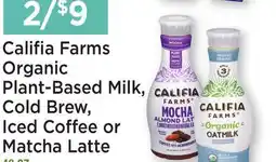 Heinen's Califia Farms Organic Plant-Based Milk, Cold Brew, Iced Coffee or Matcha Latte offer