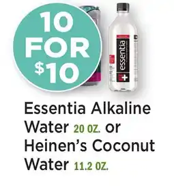 Heinen's Essentia Alkaline Water 20 OZ. or Heinen's Coconut Water 11.2 OZ offer
