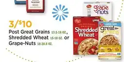 Heinen's Post Great Grains 13.5-16 OZ., Shredded Wheat 15-18 OZ. or Grape-Nuts 18-20.5 OZ offer