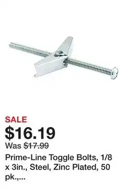 Tractor Supply Company Prime-Line Toggle Bolts, 1/8 x 3in., Steel, Zinc Plated, 50 pk., MP10530 offer