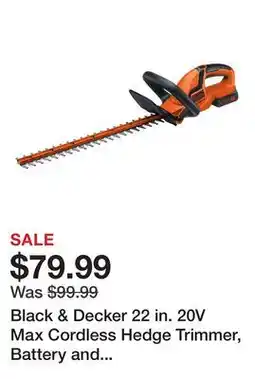 Tractor Supply Company Black & Decker 22 in. 20V Max Cordless Hedge Trimmer, Battery and Charger Included, LHT2220 offer