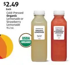 Aldi Cold-Pressed Organic Lemonade or Strawberry Lemonade offer