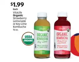 Aldi VitaLife Organic Strawberry Lemonade or Key Lime Kombucha offer