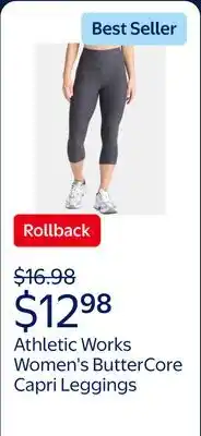 Walmart Athletic Works Women's and Women's Plus ButterCore Capri Leggings with Pockets, 21 Inseam offer