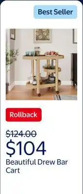 Walmart Beautiful Drew Bar Cart by Drew Barrymore, Warm Honey offer