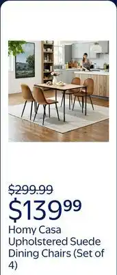 Walmart Homy Casa Set of 4 Upholstered Suede Dining Chairs for Family Dining Room or Restaurant offer