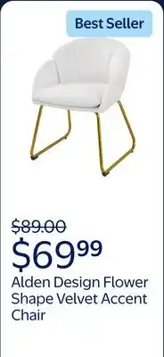 Walmart Alden Design Flower Shape Velvet Accent Chair with Golden Metal Legs for Livingroom, White offer