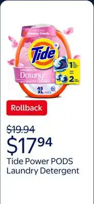 Walmart Tide Power PODS Laundry Detergent Pacs with Downy Soft Boosters, April Fresh Scent offer