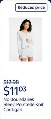 Walmart No Boundaries Sleep Pointelle Knit Cardigan offer