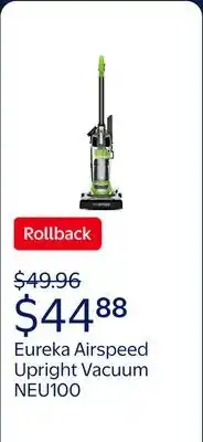 Walmart Eureka Airspeed Bagless Upright Vacuum Cleaner, NEU100 offer