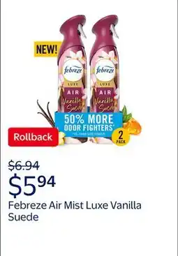 Walmart Febreze Air Mist Luxe Air Freshener Spray, Vanilla Suede offer
