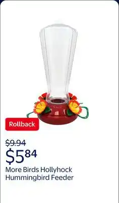 Walmart More Birds Hollyhock Hummingbird Feeder with 25 oz Nectar Capacity - Clear Plastic Design offer