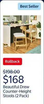 Walmart Beautiful Drew Counter-Height Stools by Drew Barrymore, Warm Honey Finish offer