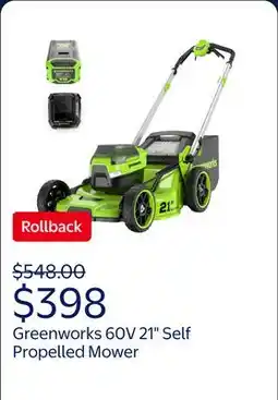 Walmart Greenworks 60V 21 Self Propelled Lawn Mower with (1) 8.0 Ah Battery & Rapid Charger 2546402 offer