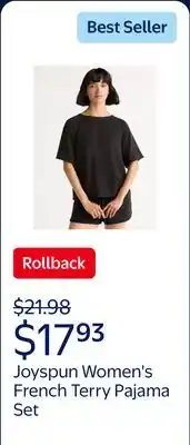 Walmart Joyspun Women's French Terry Short Sleeve Top and Shorts Pajama Set, 2-Piece offer