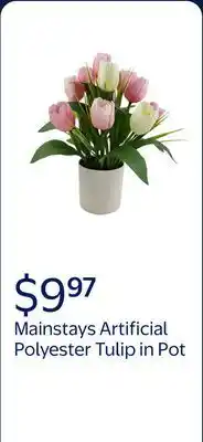Walmart Mainstays Indoor 15.5 inch Artificial Polyester Tulip in Plastics Pot , Pink Color offer