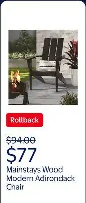 Walmart Mainstays Wood Modern Adirondack Chair, Black Color offer