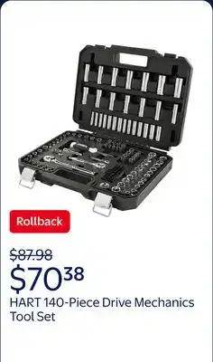 Walmart HART 140-Piece 1/4 and 3/8-inch Drive Mechanics Tool Set, Chrome Finish, SAE & Metric offer