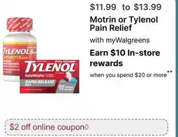 Walgreens Motrin or Tylenol Pain Relief offer