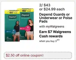 Walgreens Depend Guards or Underwear or Poise Pads offer