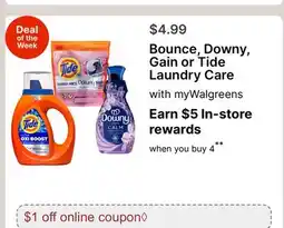 Walgreens Bounce, Downy, Gain or Tide Laundry Care offer