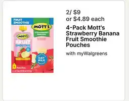 Walgreens 4-Pack Mott's Strawberry Banana Fruit Smoothie Pouches offer