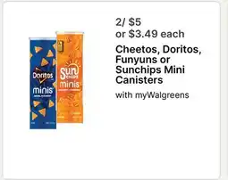Walgreens Cheetos, Doritos, Funyuns or Sunchips Mini Canisters offer