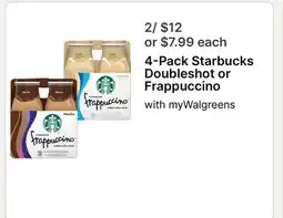 Walgreens 4-Pack Starbucks Doubleshot or Frappuccino offer
