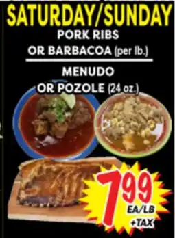 Superior Grocers PORK RIBS OR BARBACOA (per lb.) MENUDO OR POZOLE (24 oz.) offer
