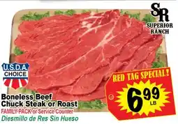 Superior Grocers Boneless Beef Chuck Steak or Roast offer