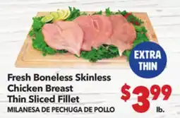 Vallarta Supermarkets Fresh Boneless Skinless Chicken Breast Thin Sliced Fillet / MILANESA DE PECHUGA DE POLLO EXTRA THIN offer