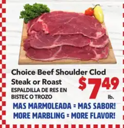 Vallarta Supermarkets Choice Beef Shoulder Clod Steak or Roast / ESPALDILLA DE RES EN BISTEC O TROZO offer