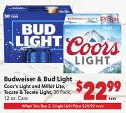 Vallarta Supermarkets Budweiser & Bud Light Coor's Light and Miller Lite, Tecate Light offer