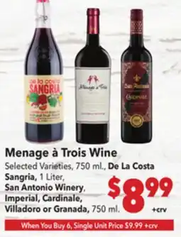 Vallarta Supermarkets Menage à Trois Wine offer