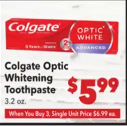Vallarta Supermarkets Colgate Optic Whitening Toothpaste offer