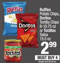 Super King Markets Ruffles Potato Chips, Doritos Tortilla Chips 8-10.75 oz or Tostitos Salsa 15.5 oz offer