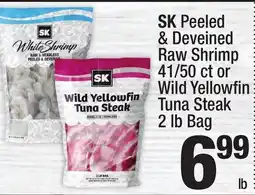 Super King Markets SK Peeled & Deveined Raw Shrimp 41/50 ct or Wild Yellowfi n Tuna Steak 2 lb Bag offer