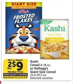 Vons Kashi Cereal 8-18 oz. or Kellogg's Giant Size Cereal 22.6-29.5 oz offer