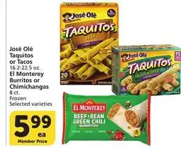 Vons José Olé Taquitos or Tacos 16.2-22.5 oz., El Monterey Burritos or Chimichangas 8 ct offer