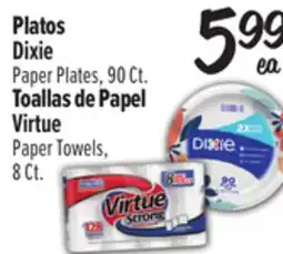 El Super Dixie Paper Plates, 90 Ct., Virtue Paper Towels, 8 Ct offer