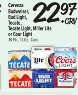 El Super Fresh Budweiser, Bud Light, Tecate, Tecate Light, Miller Lite or Coor Light offer