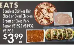 Smart & Final Boneless Skinless Thin Sliced or Diced Chicken Breast or Diced Pork Pastor offer