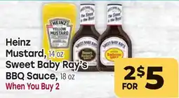 Tony’s Fresh Market Heinz Mustard or Sweet Baby Ray's BBQ Sauce offer