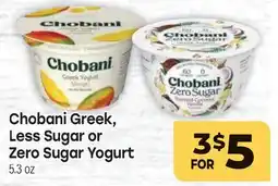 Tony’s Fresh Market Chobani Greek, Less Sugar or Zero Sugar Yogurt offer